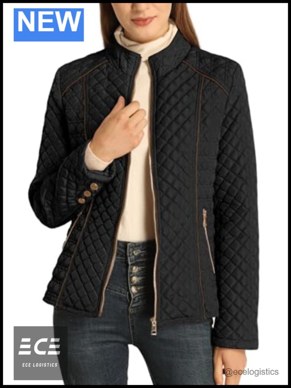 Fleece-Lined Diamond Quilted Puffer Jacket Zip Up Winter Coat